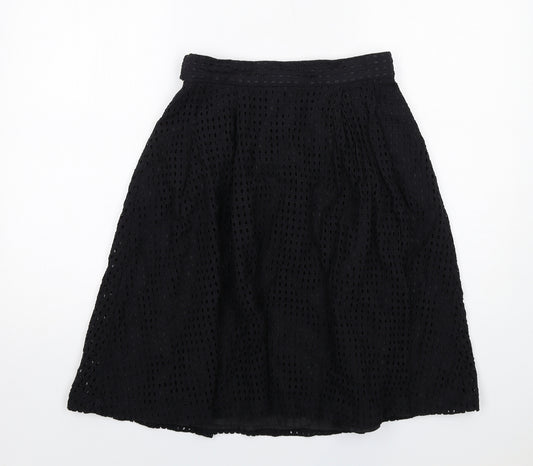 H&M Womens Black Geometric Cotton Swing Skirt Size 8 Zip