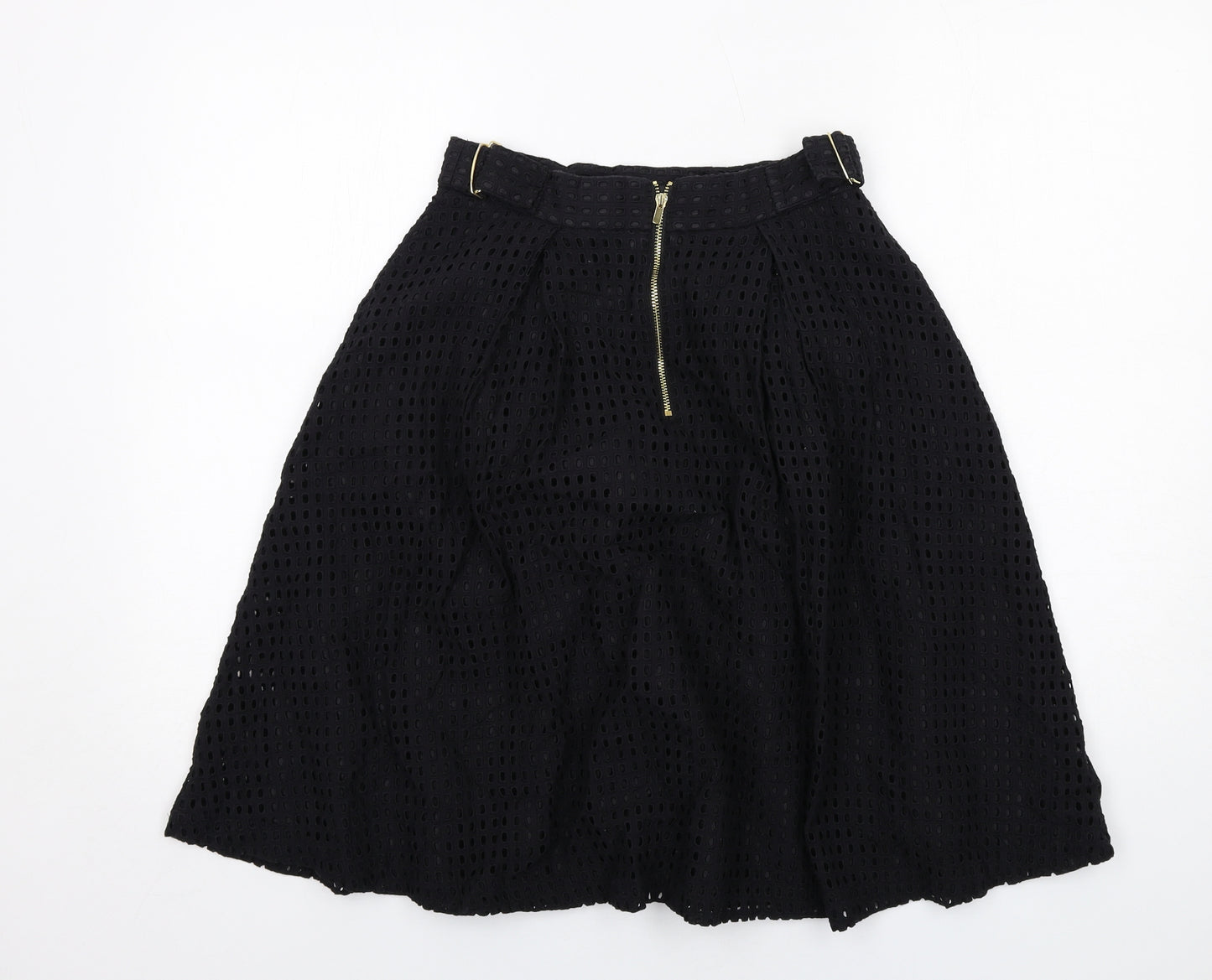 H&M Womens Black Geometric Cotton Swing Skirt Size 8 Zip