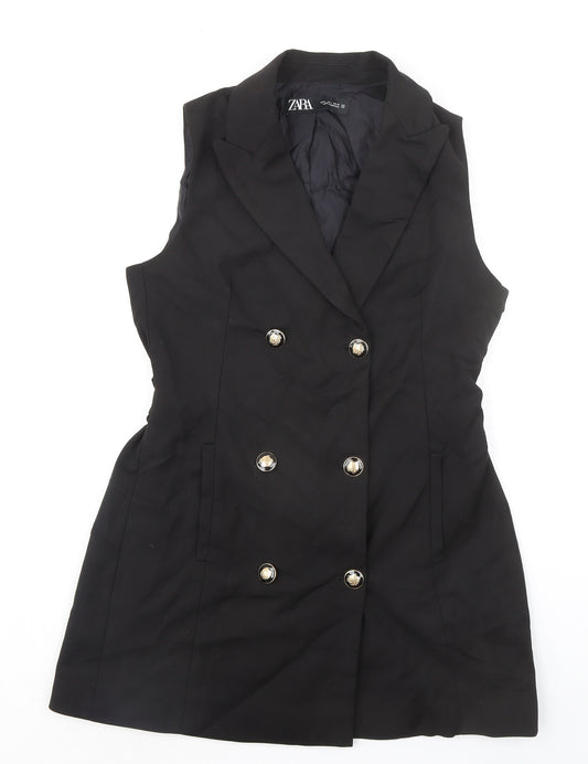 Zara Womens Black Cotton Jacket Dress Size L Collared Button