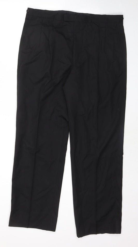 Austin Reed Mens Black Wool Dress Pants Trousers Size 38 in Regular Zip