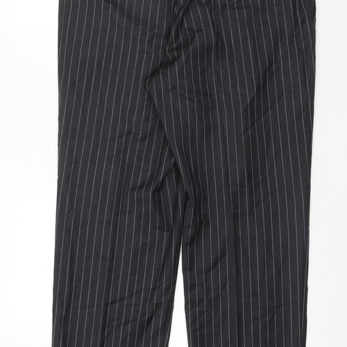 Marks & Spencer Mens Grey Striped Wool Dress Pants Trousers Size 36 in L29 in Regular Zip