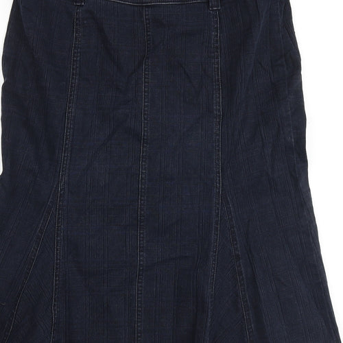 Per Una Womens Blue Cotton Swing Skirt Size 14 Zip
