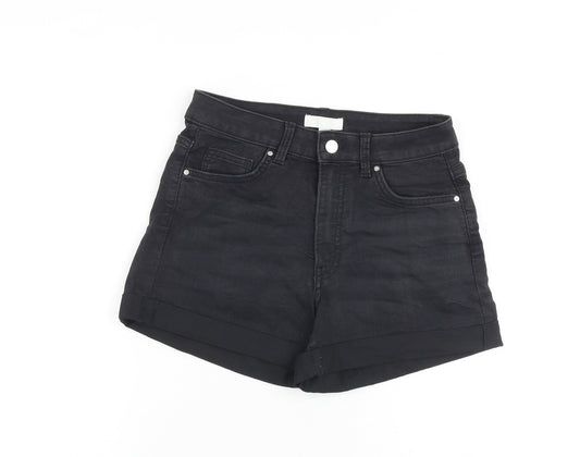 H&M Womens Black Cotton Boyfriend Shorts Size 10 Regular Zip
