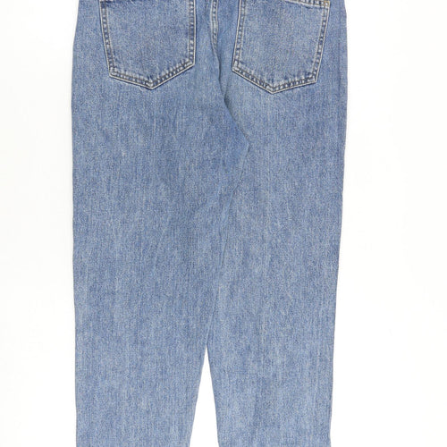 Zara Womens Blue Cotton Tapered Jeans Size 10 Regular Zip - Frayed Hem