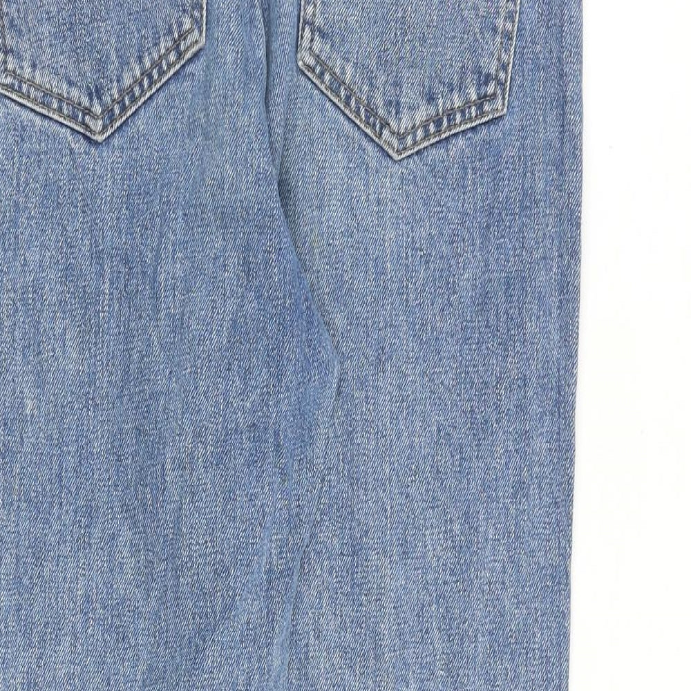 Zara Womens Blue Cotton Tapered Jeans Size 10 Regular Zip - Frayed Hem