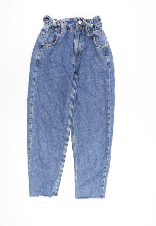 Denim & Co. Womens Blue Cotton Mom Jeans Size 6 Regular Zip - Paperbag Waist