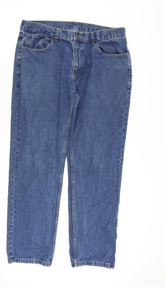 George Mens Blue Cotton Straight Jeans Size 36 in Regular Zip