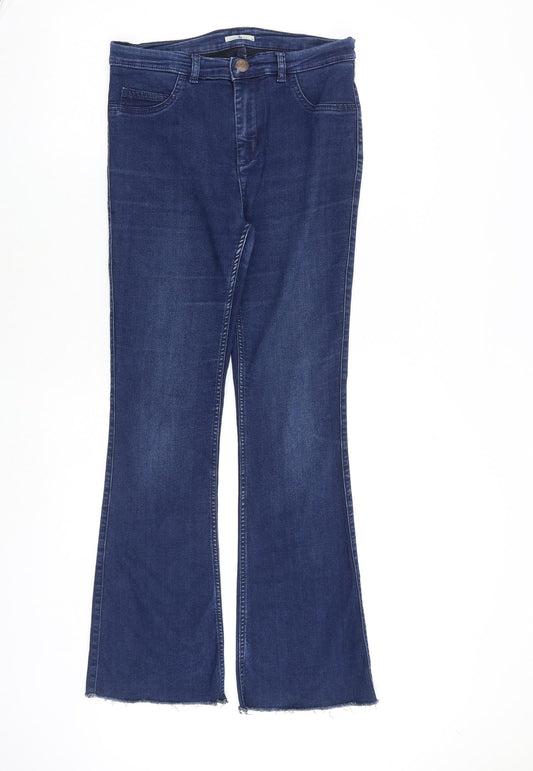 TU Womens Blue Cotton Flared Jeans Size 14 Regular Zip - Frayed Hem