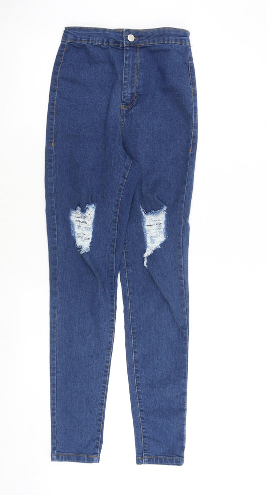 PRETTYLITTLETHING Womens Blue Cotton Skinny Jeans Size 10 Slim Zip