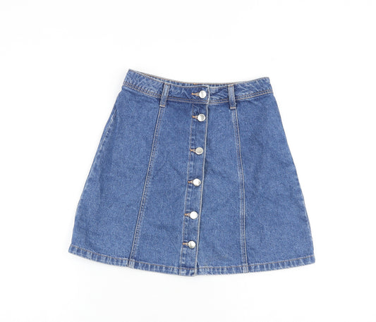 H&M Womens Blue Cotton A-Line Skirt Size 6 Button