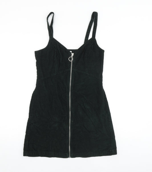 Topshop Womens Green 100% Cotton Mini Size 8 V-Neck Zip