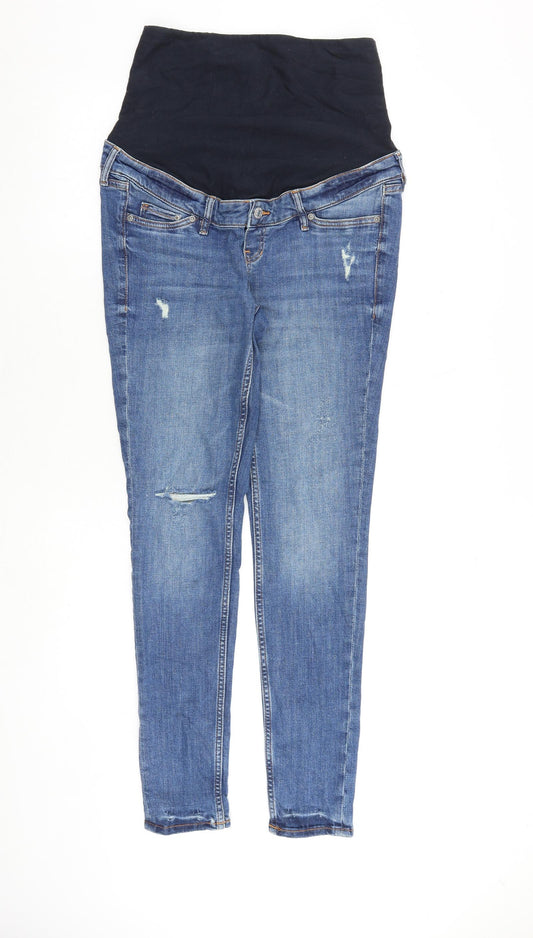 H&M Womens Blue Cotton Skinny Jeans Size 10 Regular Button