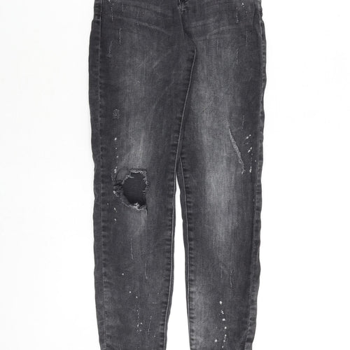 Zara Girls Grey Cotton Skinny Jeans Size 9-10 Years Regular Zip - Paint Splatter