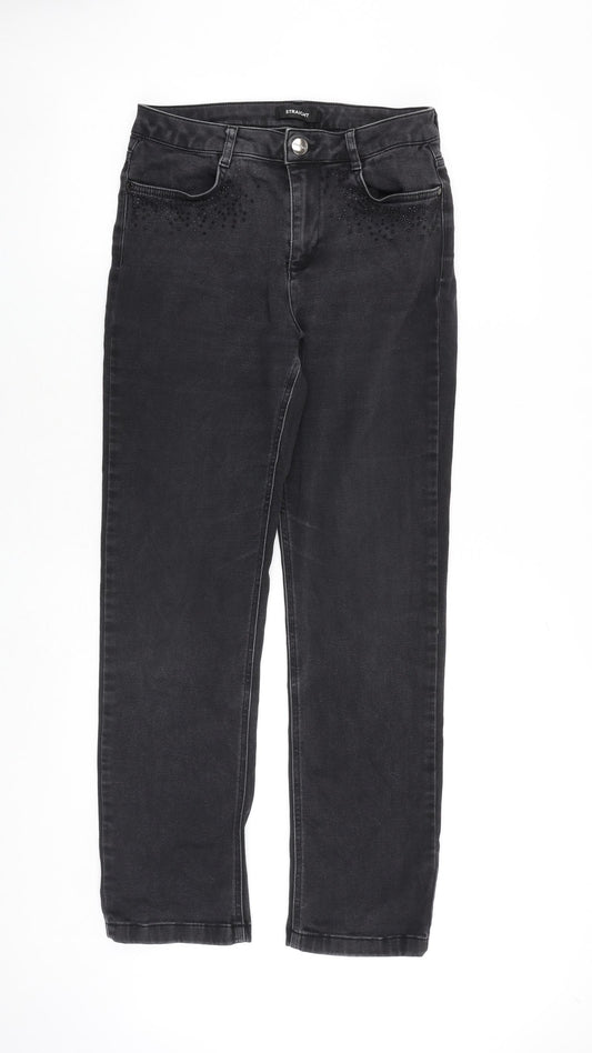Per Una Womens Grey Cotton Straight Jeans Size 28 in Regular Zip