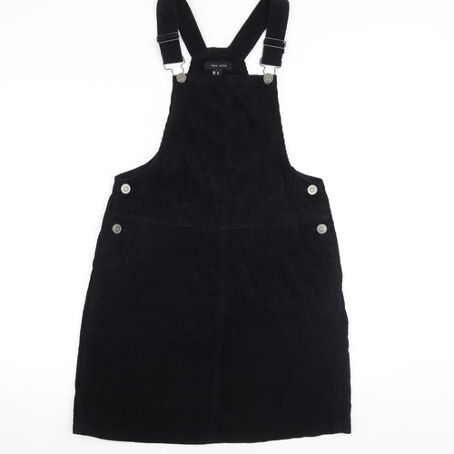 New Look Womens Black Cotton Pinafore/Dungaree Dress Size 8 Square Neck Buckle