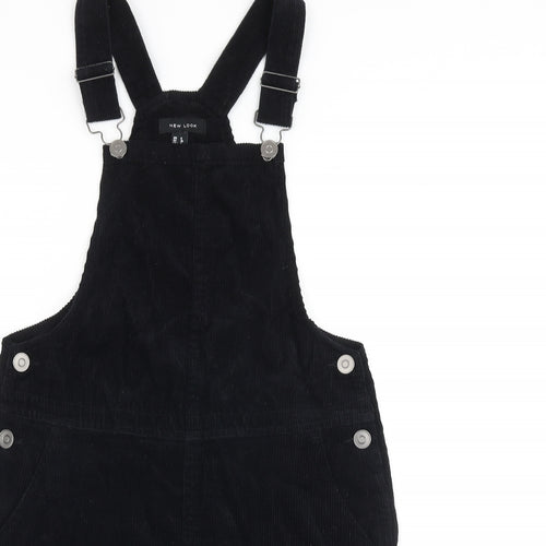 New Look Womens Black Cotton Pinafore/Dungaree Dress Size 8 Square Neck Buckle