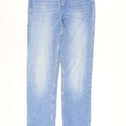 F&F Womens Blue Cotton Straight Jeans Size 8 Regular Zip