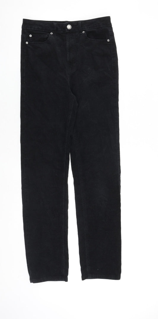 Marks and Spencer Womens Black Cotton Trousers Size 8 Regular Zip