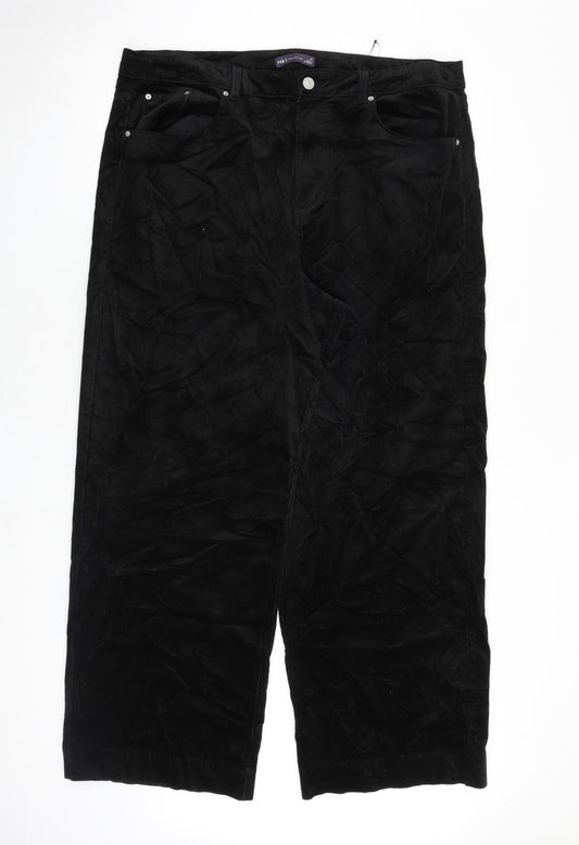 Marks and Spencer Womens Black Cotton Trousers Size 20 L31 in Regular Zip