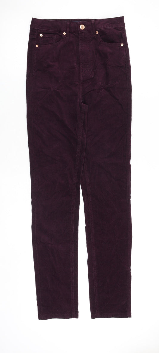 Marks and Spencer Womens Purple Cotton Trousers Size 8 L32 in Regular Zip