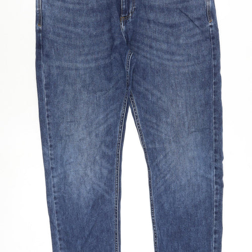 Marks and Spencer Mens Blue Cotton Tapered Jeans Size 34 in L33 in Slim Zip