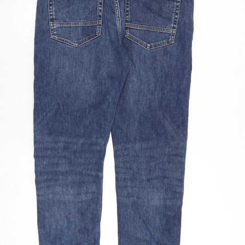 Marks and Spencer Mens Blue Cotton Tapered Jeans Size 34 in L33 in Slim Zip