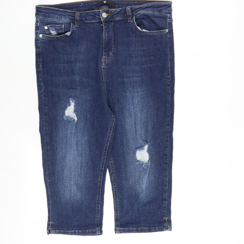 Very Womens Blue Cotton Capri Jeans Size 16 Regular Zip