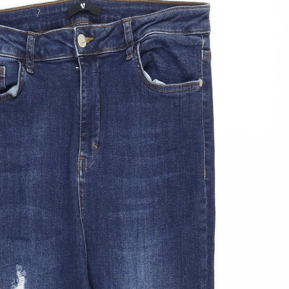 Very Womens Blue Cotton Capri Jeans Size 16 Regular Zip