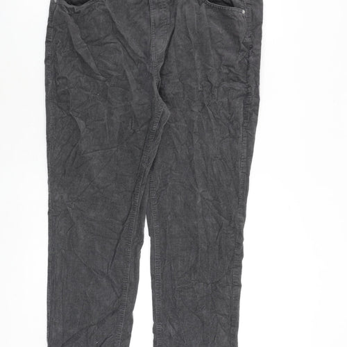 Marks and Spencer Womens Grey Cotton Trousers Size 18 L28 in Regular Zip