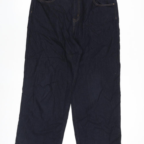 Autograph Womens Blue Cotton Wide-Leg Jeans Size 20 L28 in Regular Zip