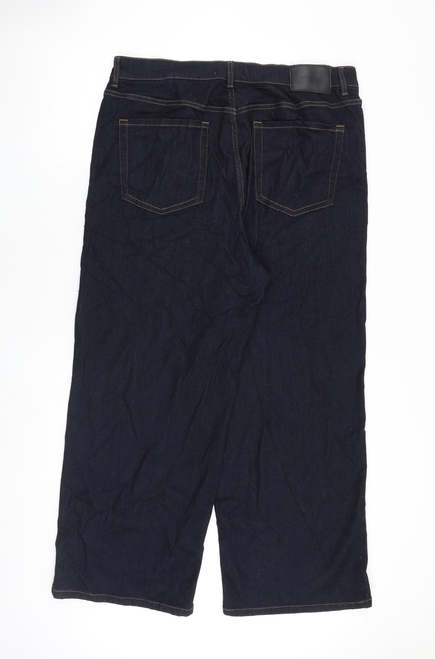 Autograph Womens Blue Cotton Wide-Leg Jeans Size 20 L28 in Regular Zip
