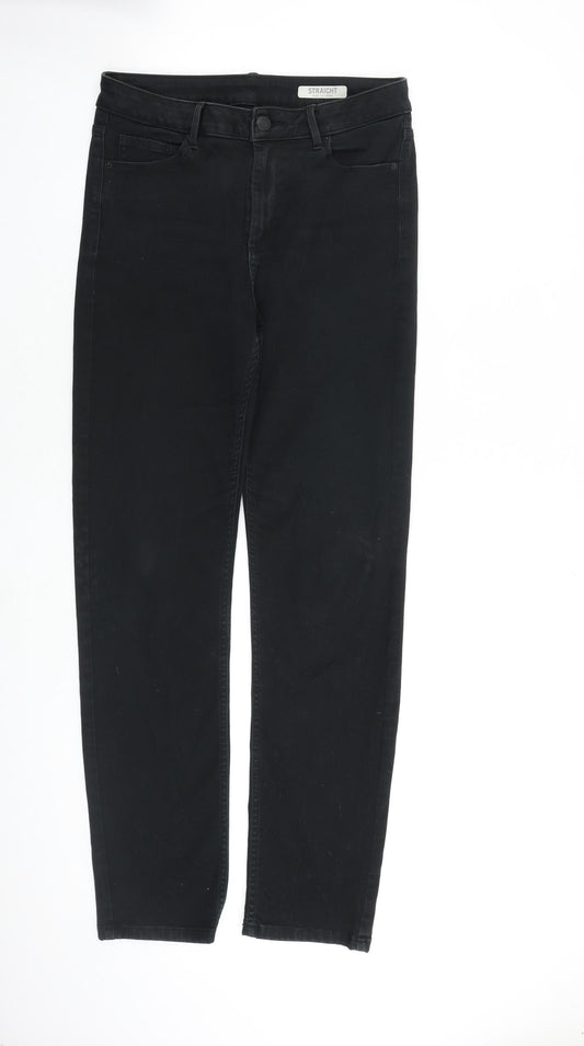 Marks and Spencer Womens Black Cotton Straight Jeans Size 12 L31 in Regular Zip