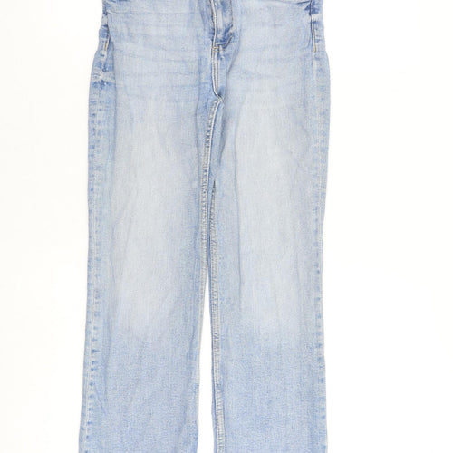 Zara Womens Blue Cotton Straight Jeans Size 8 L26 in Regular Zip - Frayed Hem