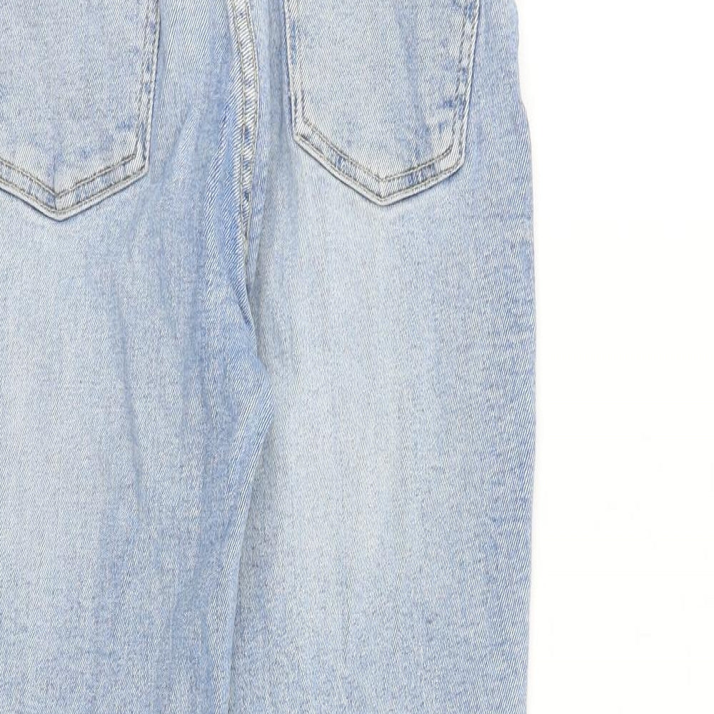 Zara Womens Blue Cotton Straight Jeans Size 8 L26 in Regular Zip - Frayed Hem
