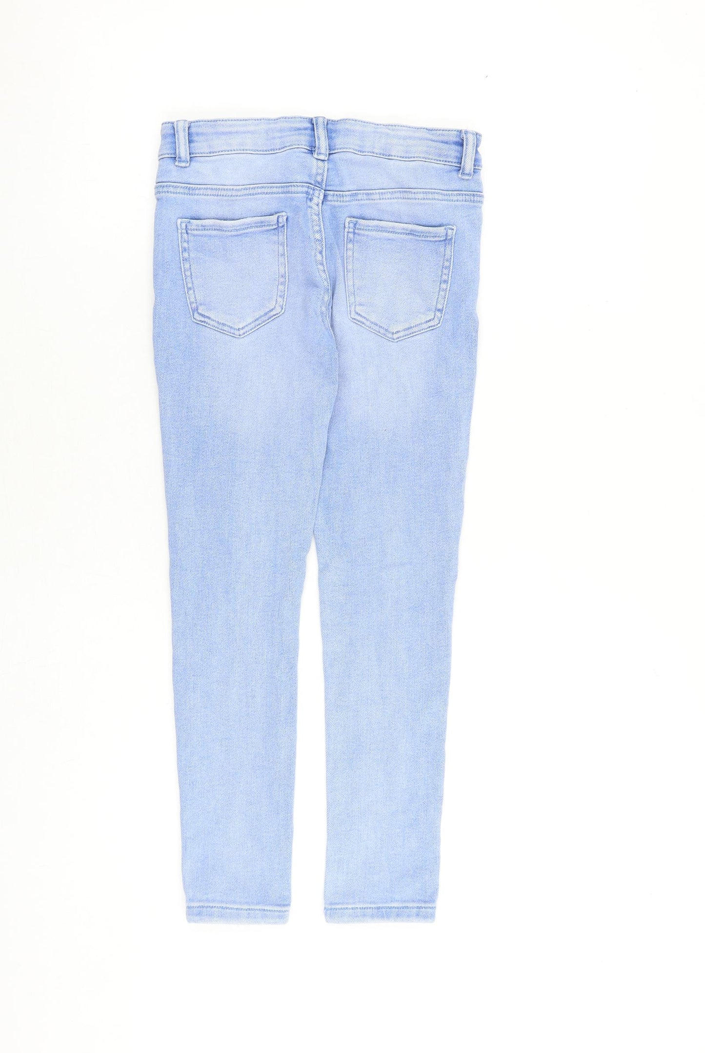 Denim & Co. Girls Blue Cotton Skinny Jeans Size 9-10 Years L25 in Slim Zip - Distressed