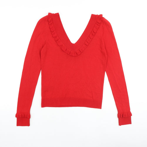 Marks and Spencer Womens Red V-Neck Viscose Pullover Jumper Size 8