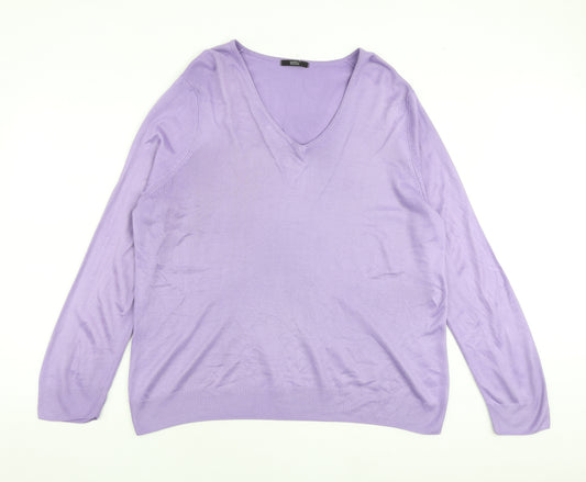Marks and Spencer Womens Purple V-Neck Acrylic Pullover Jumper Size 20