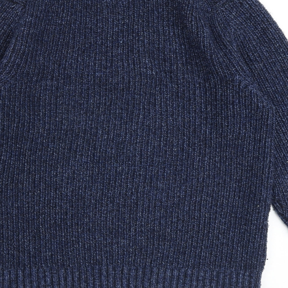 Fat Face Mens Blue High Neck Wool Pullover Jumper Size S Long Sleeve