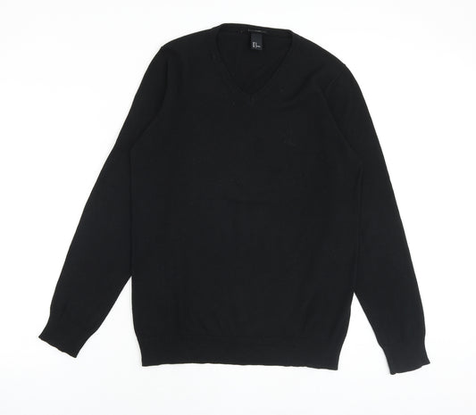 H&M Mens Black Round Neck Cotton Pullover Jumper Size M Long Sleeve