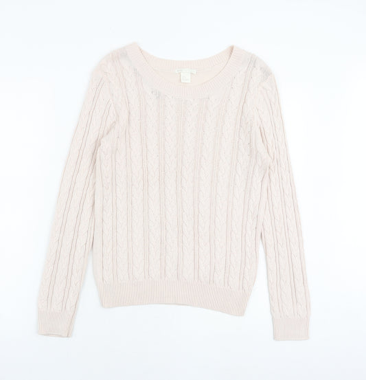 H&M Womens Pink Round Neck Cotton Pullover Jumper Size S