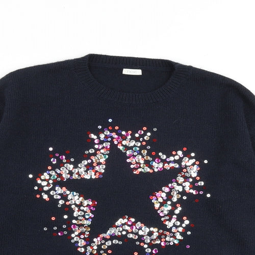 NEXT Womens Blue Round Neck Acrylic Pullover Jumper Size 16 - Star Print