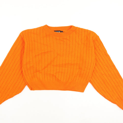 PRETTYLITTLETHING Womens Orange Round Neck Acrylic Pullover Jumper Size S - Cropped