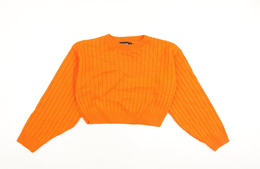PRETTYLITTLETHING Womens Orange Round Neck Acrylic Pullover Jumper Size S - Cropped