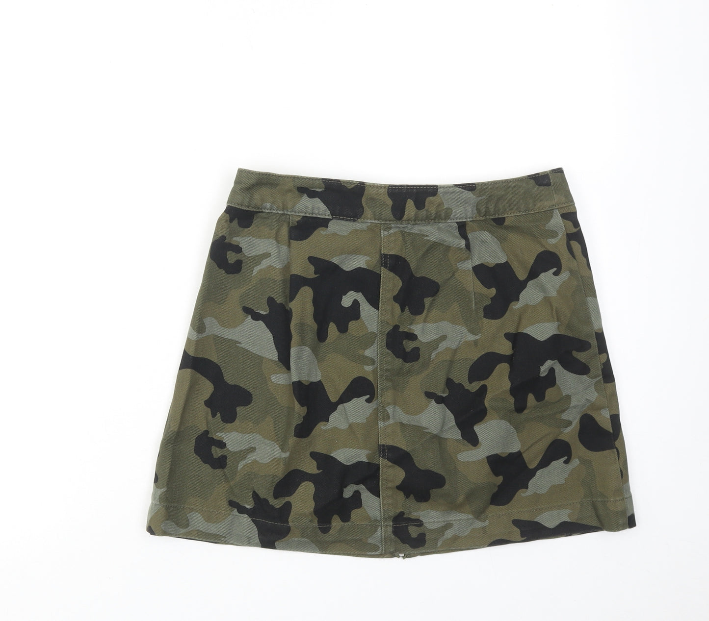 H&M Womens Green Camouflage Cotton Mini Skirt Size 8 Zip