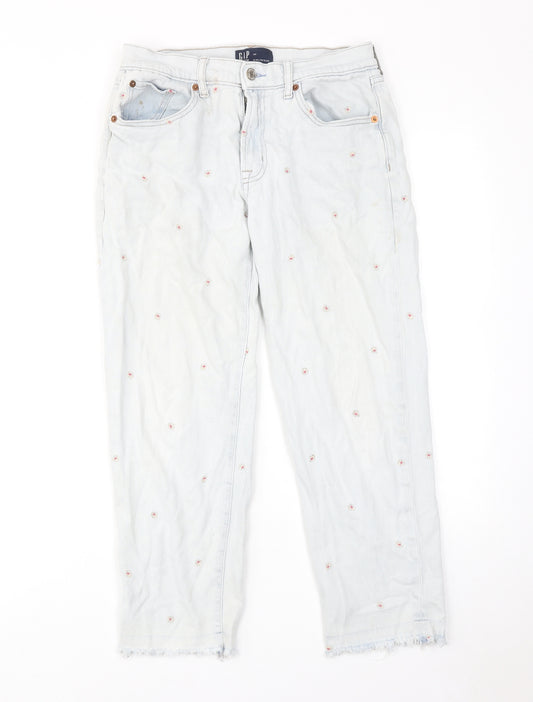 Gap Womens Blue Floral Cotton Straight Jeans Size 6 Regular Zip