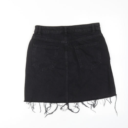 Denim & Co. Womens Black Cotton A-Line Skirt Size 12 Zip