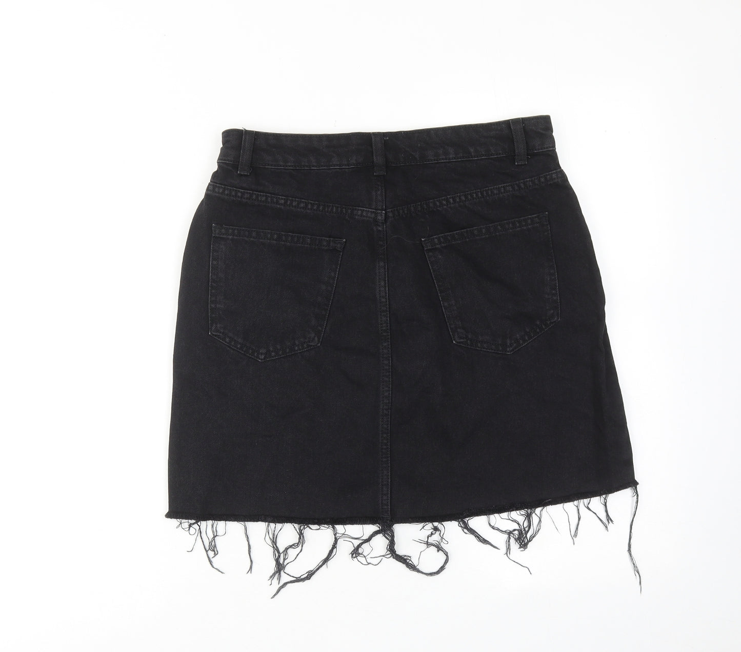 Denim & Co. Womens Black Cotton A-Line Skirt Size 12 Zip