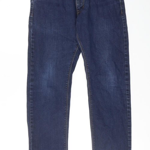 Marks and Spencer Mens Blue Cotton Straight Jeans Size 32 in L29 in Slim Zip
