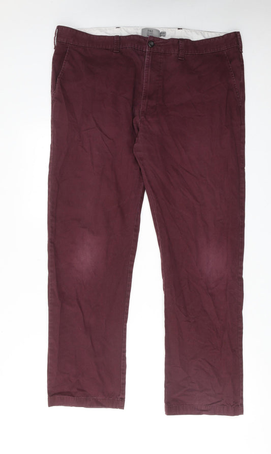 Marks and Spencer Mens Red Cotton Chino Trousers Size 40 in L31 in Regular Zip