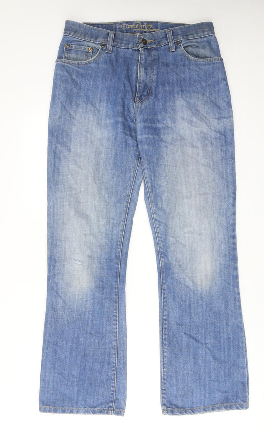 TU Mens Blue Cotton Bootcut Jeans Size 32 in Regular Zip